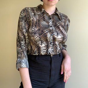 Vintage Pleated Leopard Print Blouse